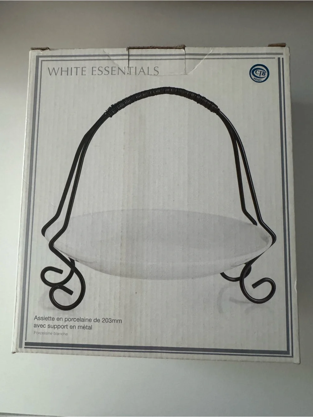 8” White Porcelain Serving Bowl with Decorative Metal Handle